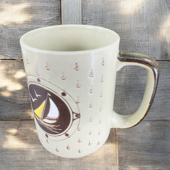 Otagiri Sailboat Nautical Theme Coffee Mug Cup Stoneware Sea Ship Mug Cup VTG - Picture 2 of 12